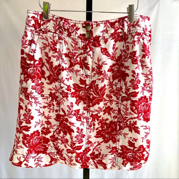 Ann Taylor Dresses & Skirts - Ann Taylor Red White Floral Pencil Knee High 100% Linen Skirt size 10